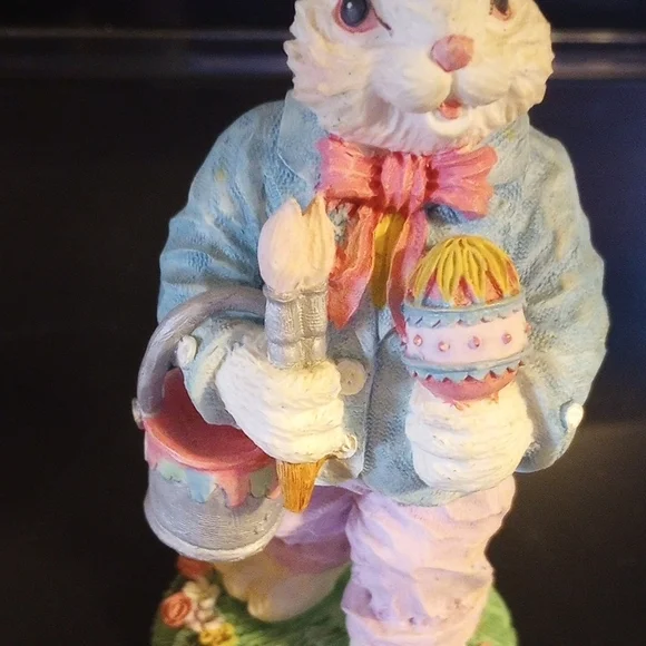 Easter Bunny Figurine Pair - Pastel Multi-Color Decorative Rabbits - Picture 6 of 6